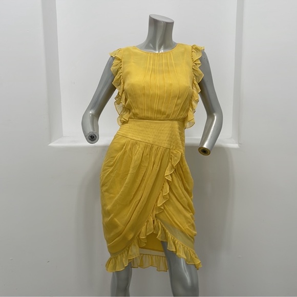 BCBGMAXAZRIA Bamboo Ruffles Silk Dress Yellow Runway Size 0 - Picture 15 of 15